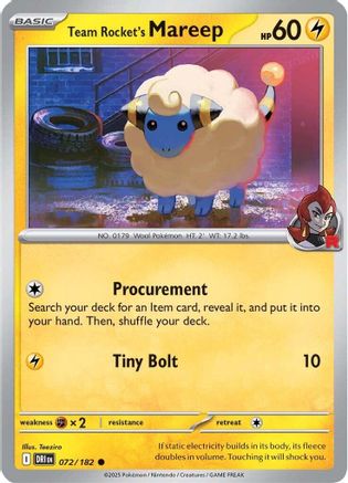 Team Rocket's Mareep 072  - Reverse Holofoil - Common