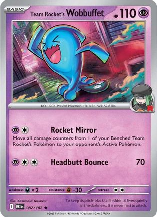 Team Rocket's Wobbuffet 082  - Reverse Holofoil - Rare