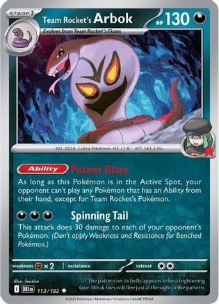 Team Rocket's Arbok 113  - Reverse Holofoil - Uncommon