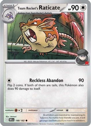 Team Rocket's Raticate 148/182  - Reverse Holofoil - Common