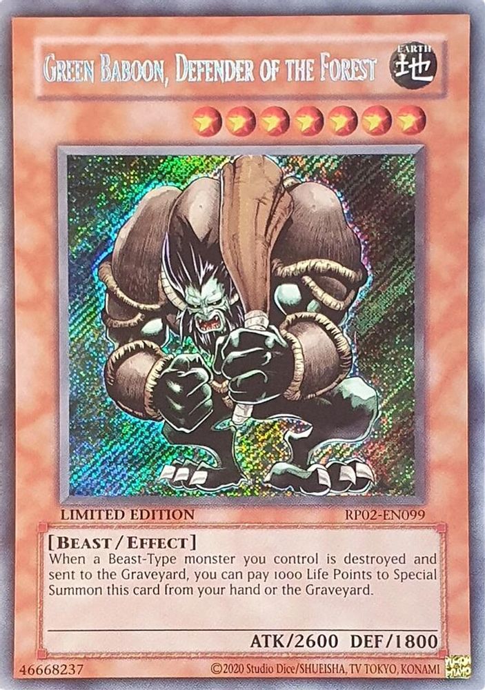 Green Baboon, Defender of the Forest (RP02-EN099) - Secret Rare