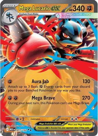 Mega Lucario ex 077/132  - Holofoil - Double Rare