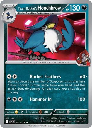 Team Rocket's Honchkrow 127  - Reverse Holofoil - Rare