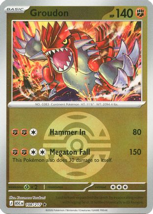 Groudon (Dusk Ball) 108  - Reverse Holofoil - Rare