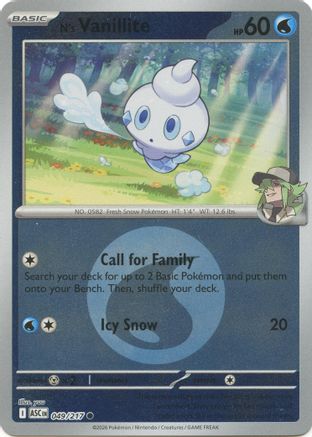 N's Vanillite (Energy Symbol Pattern) 049  - Reverse Holofoil - Common