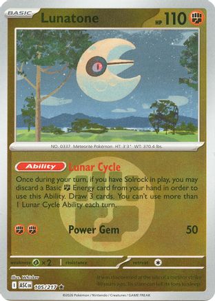 Lunatone (Energy Symbol Pattern) 105  - Reverse Holofoil - Rare