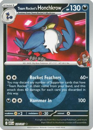 Team Rocket's Honchkrow (Energy Symbol Pattern) 127  - Reverse Holofoil - Rare