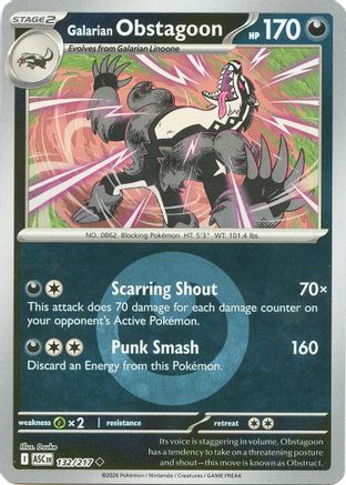 Galarian Obstagoon (Energy Symbol Pattern) 132/217  - Reverse Holofoil - Uncommon