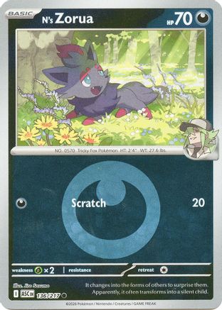 N's Zorua (Energy Symbol Pattern) 136  - Reverse Holofoil - Common