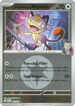 Team Rocket's Meowth (Energy Symbol Pattern) 161  - Reverse Holofoil - Common