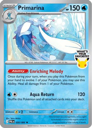 Primarina (What's Your Favorite Stamp) 020/084  - Holofoil - Rare
