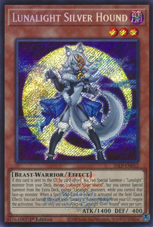 Lunalight Silver Hound (Emblazoned Secret Rare) (26LP-EN012) - Secret Rare
