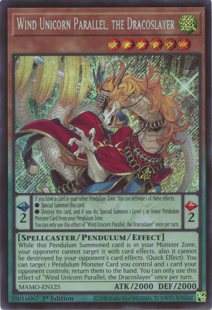 Wind Unicorn Parallel, the Dracoslayer (MAMO-EN125) - Secret Rare