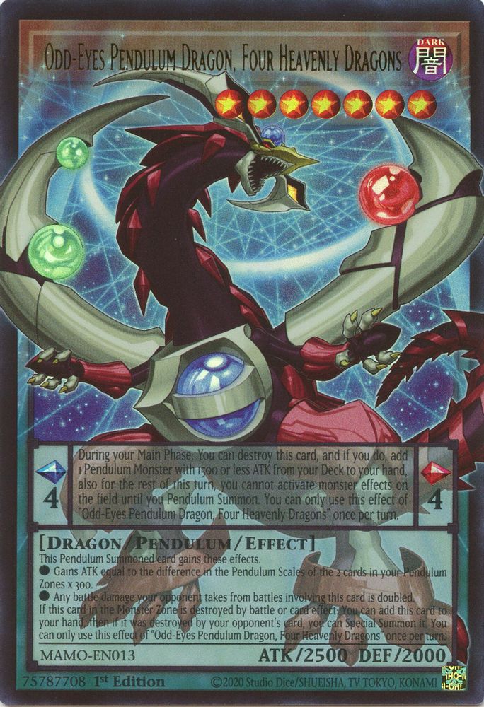 Odd-Eyes Pendulum Dragon, Four Heavenly Dragons (Extended Art) (MAMO-EN013) - Ultra Rare
