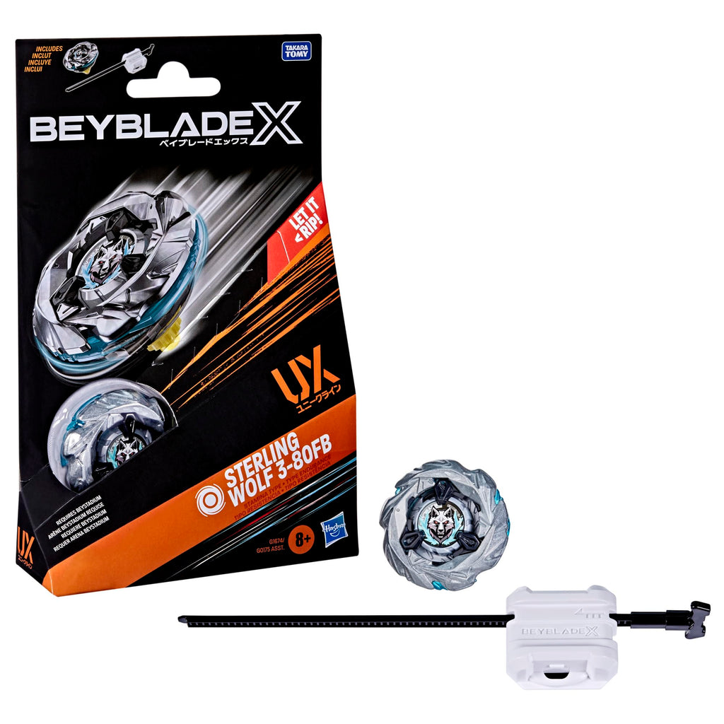 Beyblade X -  Silver Sterling Wolf 3-80FB Beyblade X Starter UX-08 Hasbro