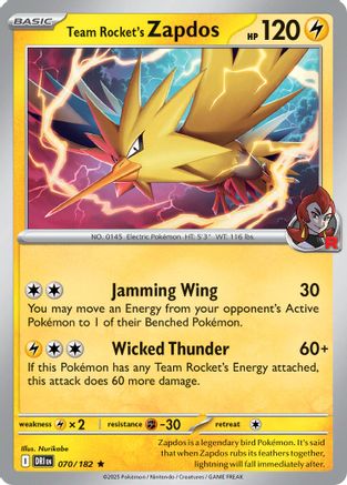 Team Rocket's Zapdos 070/182  - Rare
