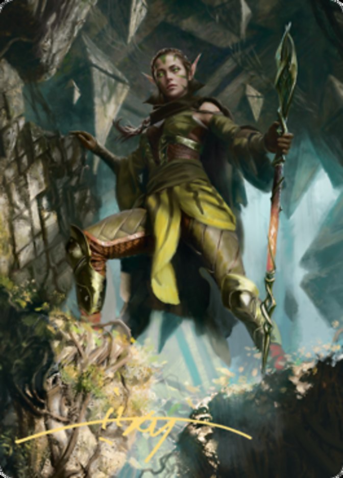 Carte d'art Nissa of Shadowed Boughs 1 (signature estampillée or) [Zendikar Rising Art Series] 