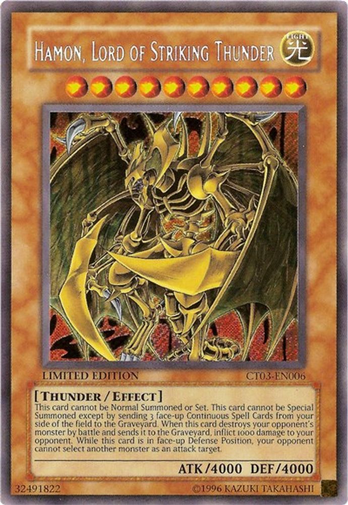 Hamon, Lord of Striking Thunder (CT03-EN006) - Secret Rare