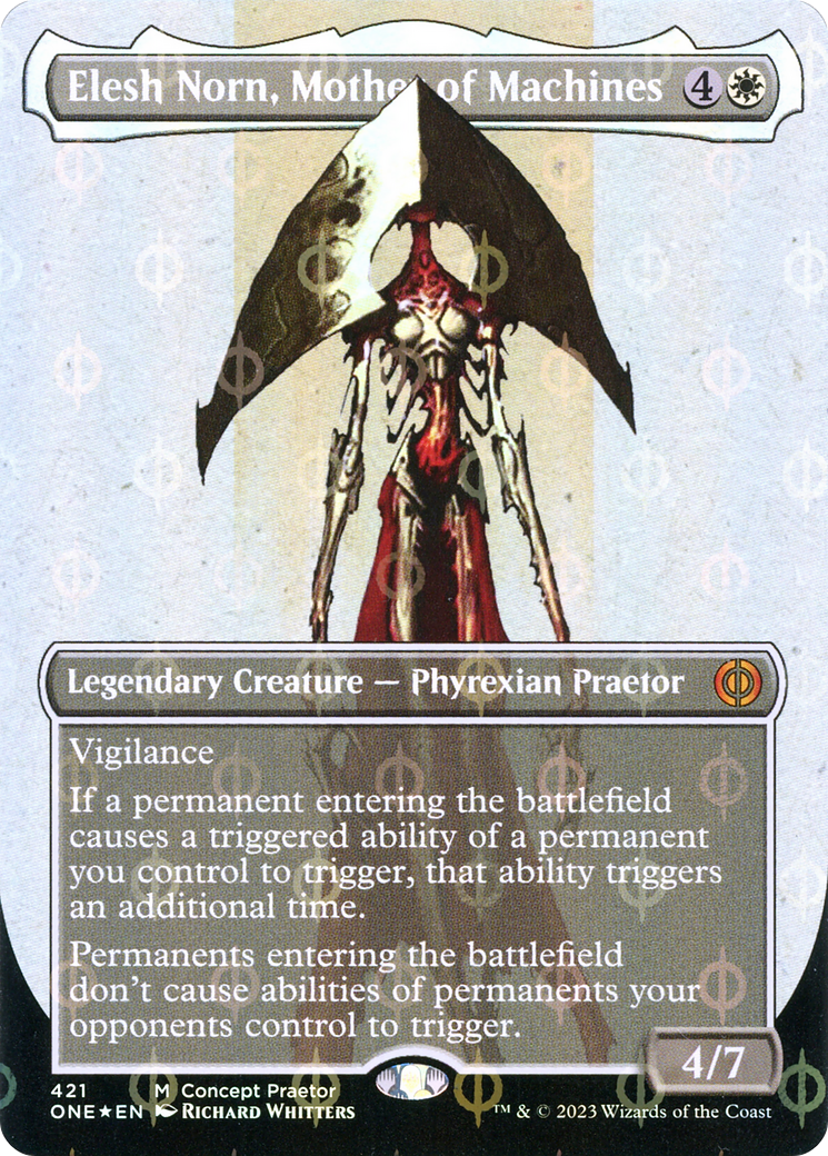 Elesh Norn, Mère des Machines (Feuille Step-and-Compleat de Borderless Concept Praetors) [Phyrexia : All Will Be One] 
