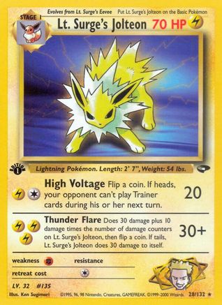 Lt. Surge's Jolteon 028  - 1st Edition - Rare