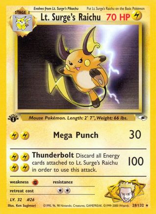 Lt. Surge's Raichu 028  - 1st Edition - Rare