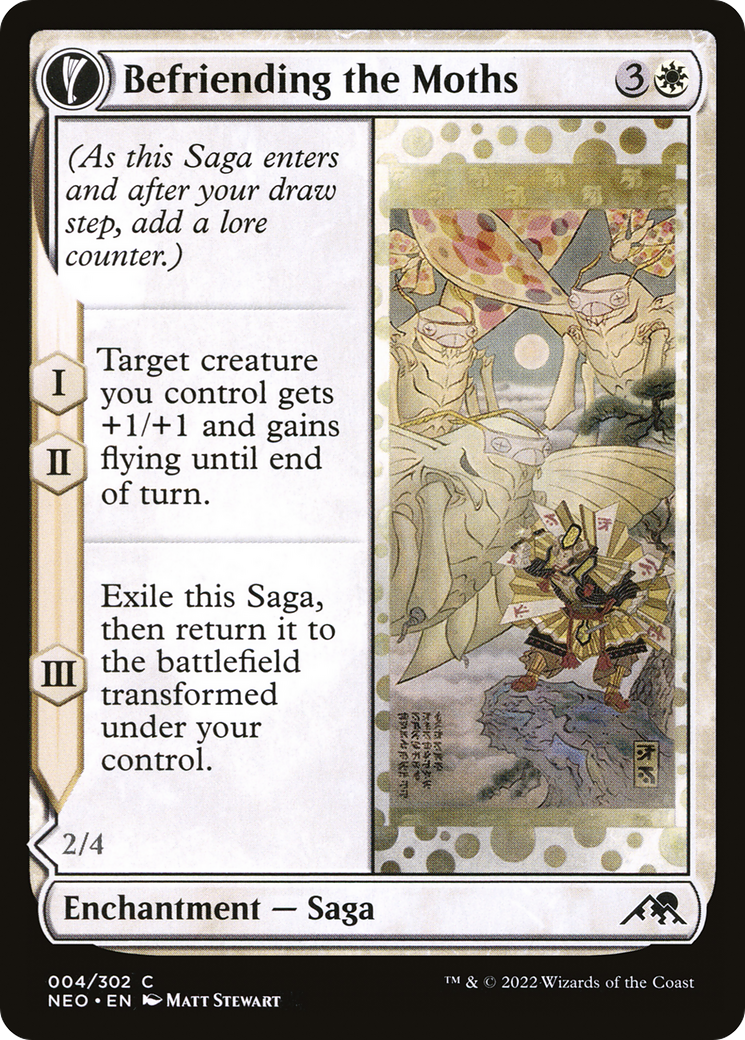 Befriending the Moths // Imperial Moth (NEO-004) - Kamigawa: Neon Dynasty: (fandfc, enchantment)