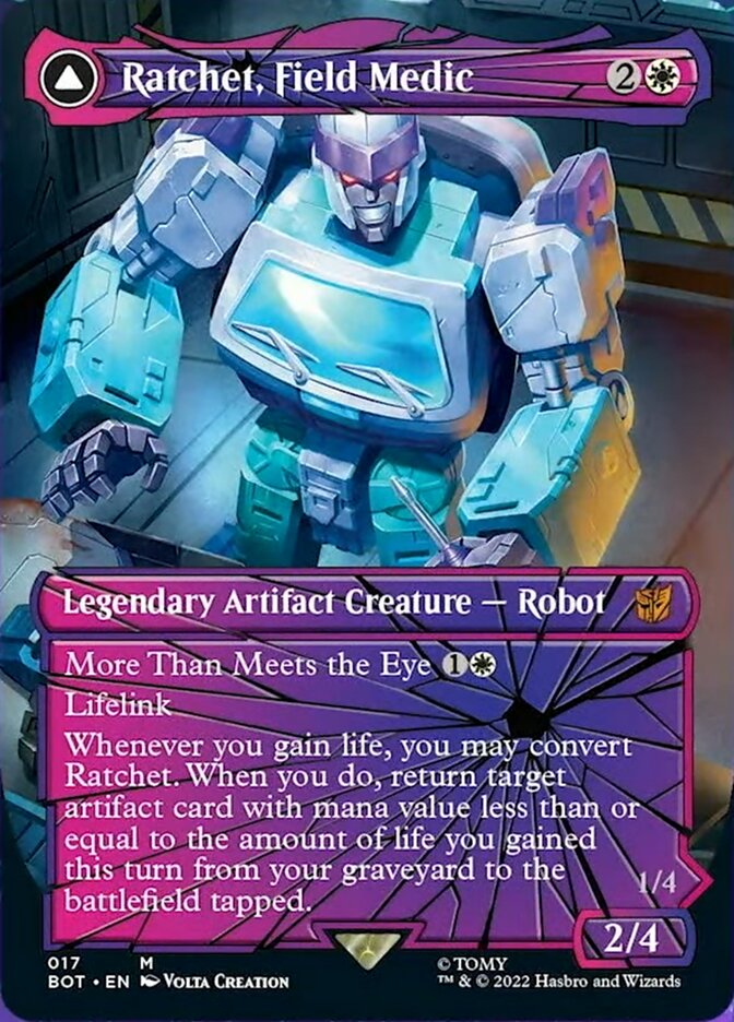 Ratchet, Field Medic // Ratchet, Rescue Racer (BOT-017) - Transformers: (convertdfc, shatteredglass) (Borderless)