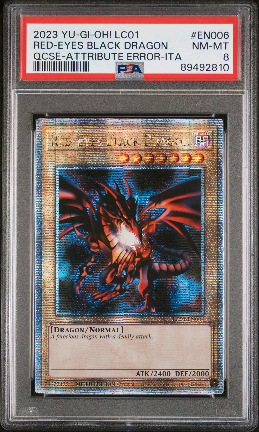 Yugioh - PSA 8 - Red Eyes Black Dragon - Quarter Century Secret Rare - LC01