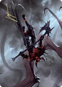 Carte d'art démoniaque Burning-Rune (signature estampillée or) [Kaldheim Art Series] 
