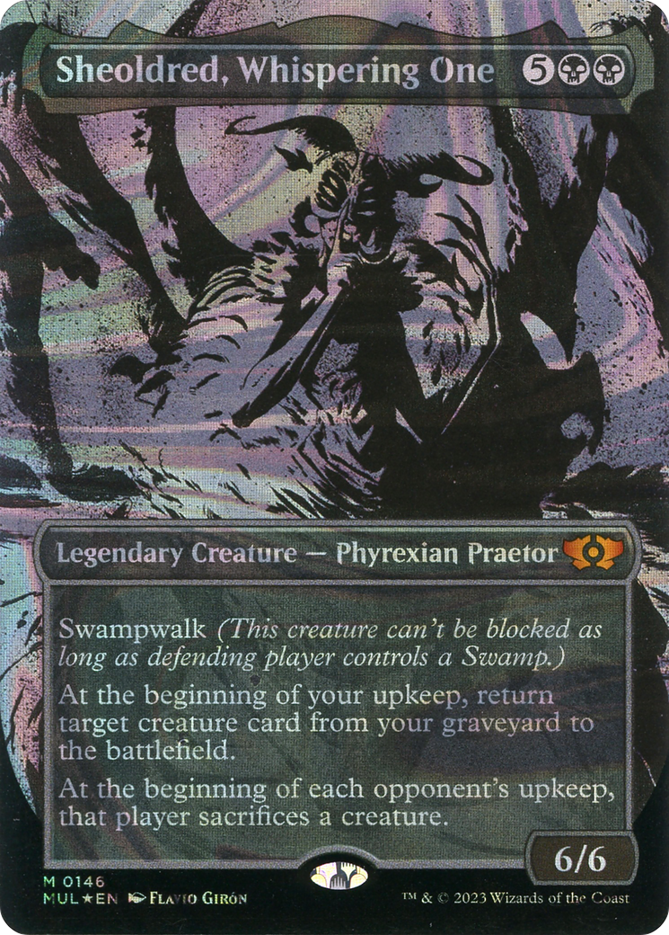 Sheoldred, Whispering One (Halo Foil) [Légendes multivers] 