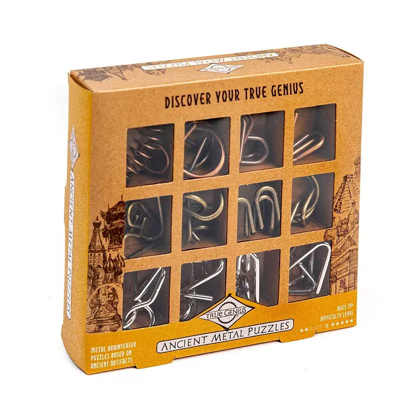 Logic Puzzle - True Genius - Ancient Metal Puzzle Set (12 pc)